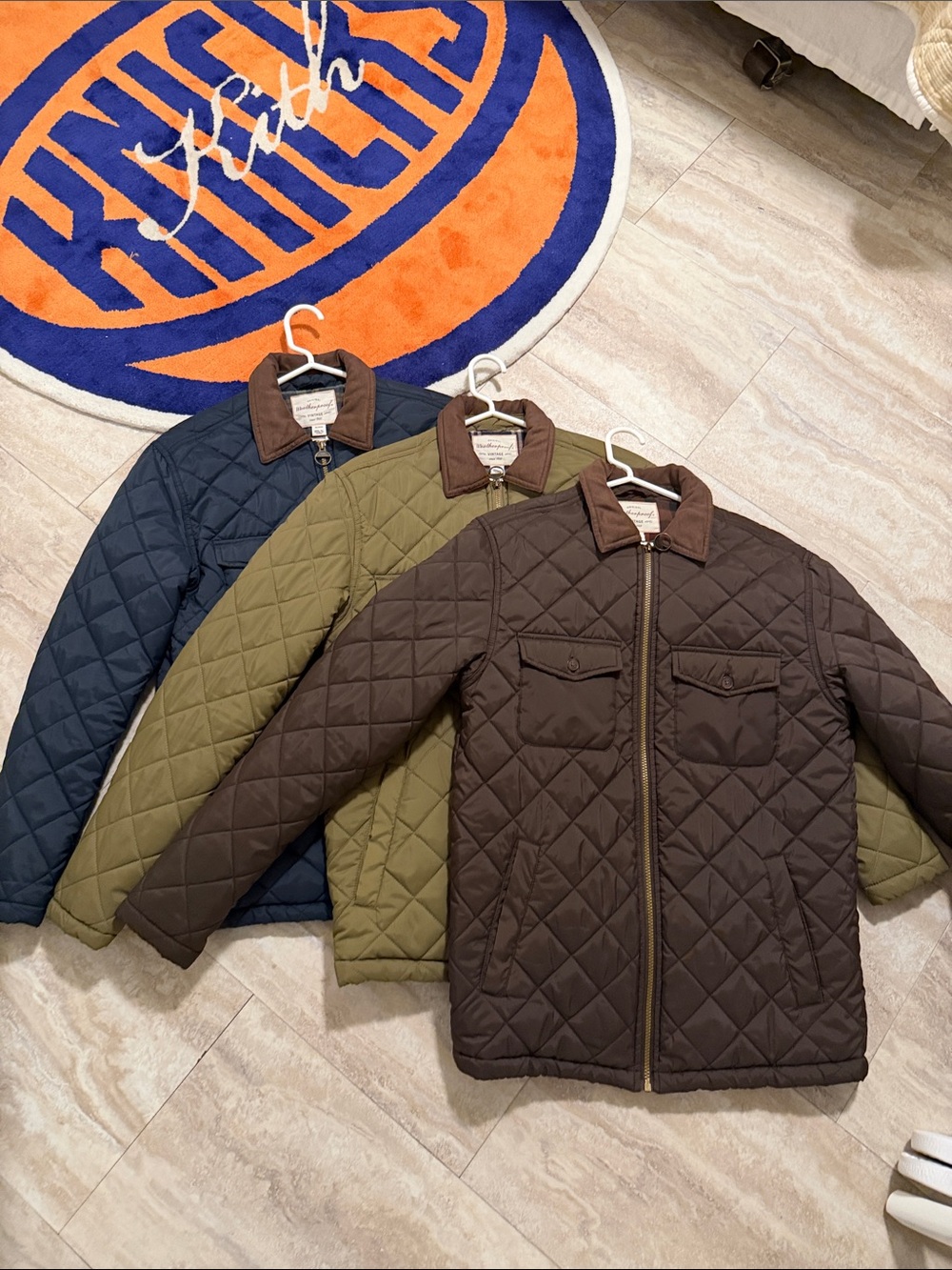 Used Bundle Quilted Men's Jacket with Corduroy Collar - Brown, Olive, Navy